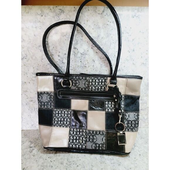 Giani Bernini Handbag Shoulder Tote Purse Neutral Colors Checkered 14x10 - Picture 2 of 16